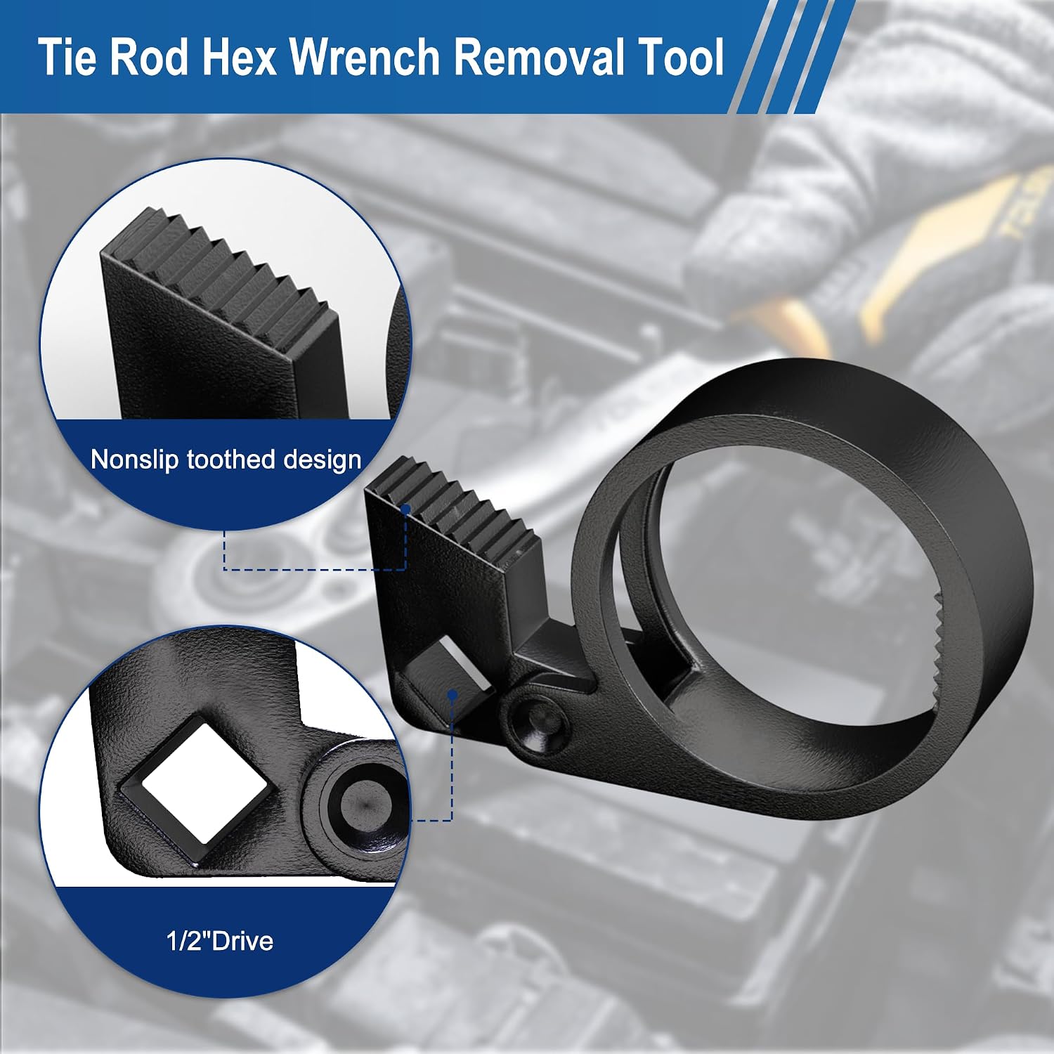 Inner Tie Rod Removal Tool, 3/8'' Inner Tie Rod Tool U-Wrench and 27-44mm Tie Rod End Wrench Tool with 1/2" Drive, Universal Tie Rod Removal Tool Kit for Cars, Trucks, SUVs