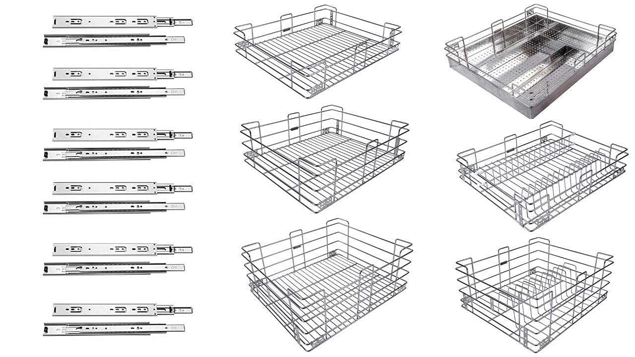 Izmah Stainless Steel Wire Basket With Channel (6 Piece 21X20X4, 21X20X6, 21X20X8 + 6 Set Telescopic Channel 20 Inch) - Rectangular (B09NJJRQ9Z) Amazon Price History, Amazon Price Tracker