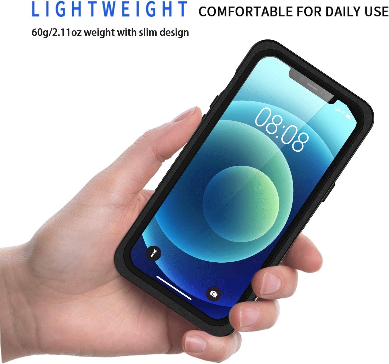 Lanhiem iPhone 12 Pro Case, IP68 Waterproof Dustproof Shockproof Case with Built-in Screen Protector [Not for iPhone 12], Full Body Underwater Protective Clear Cover for iPhone 12 Pro 6.1 inch -Black