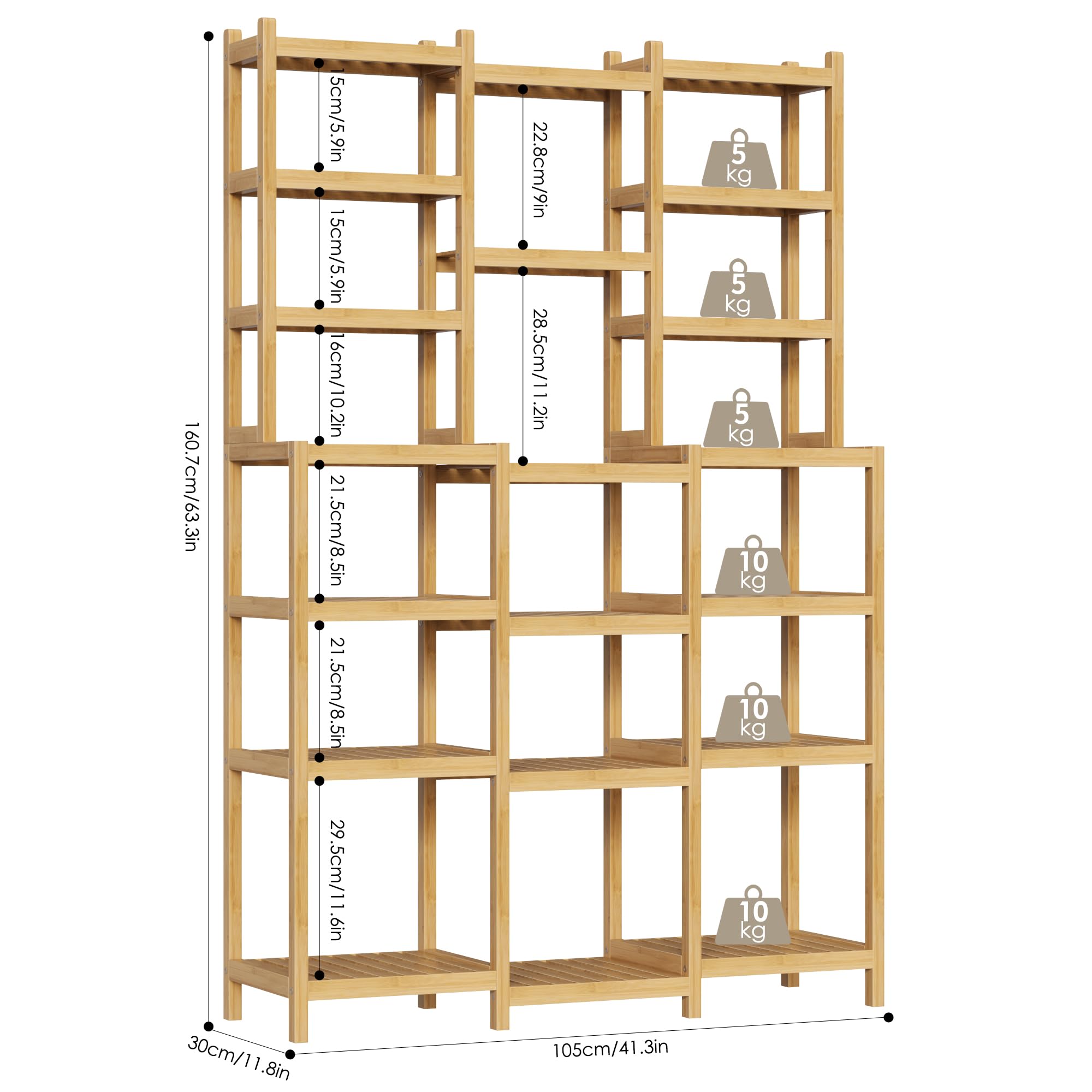 FOREHILL Badkamerkast met 20 planken, badkamerrek van bamboe, badkamerrek, bamboerek, plantenrek, bloemenrek, hoge kast voor badkamer, keuken, hal, woonkamer, 105 x 28 x 160,7 cm