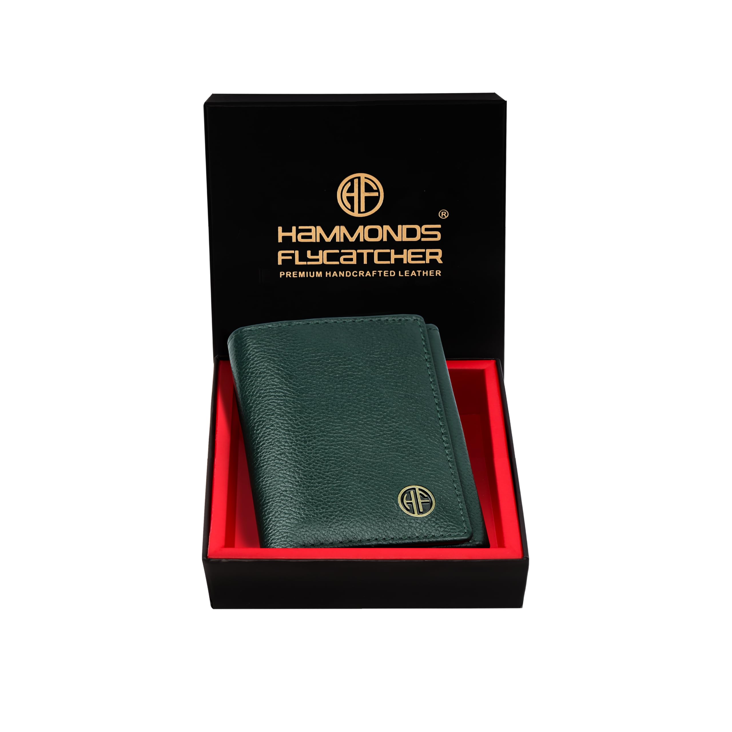 HAMMONDS FLYCATCHER Green Wallets for Man - Trifold Genuine Leather Men Wallet with RFID Protection, 5 Card Slots, 2 ID Windows, Currency Slots, Snap Button Closure, Gift Box Included, Gift for Men