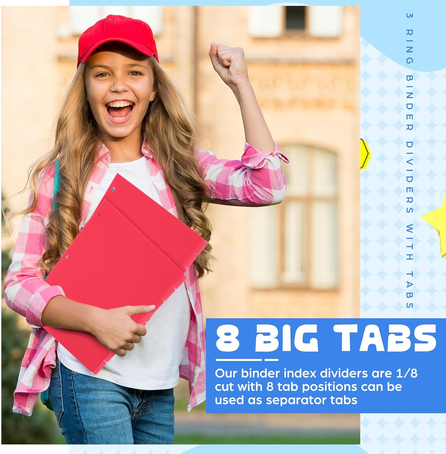 6 Sets 8 Tab Red Binder Dividers for 3 Ring Binders 8.5 x 11 Inch Binder Dividers with 3 Hole Punched Page Dividers Sturdy Binder Index Dividers for School (Red)