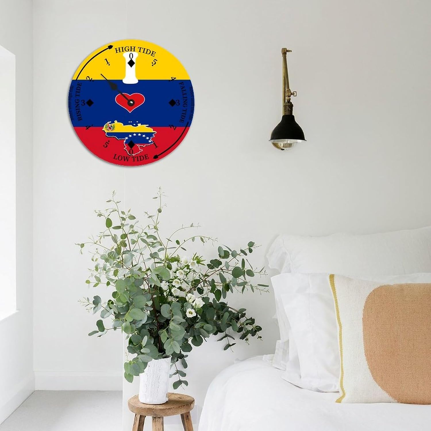 Venezuela Flag Wood Tidal Clock Ocean Time Maritime Coastal Beach High Tide Low Tide Clock Rustic Wooden Nautical Tide Movement Vintage Decor for Beach House Kitchen Wall Art 15x15 in