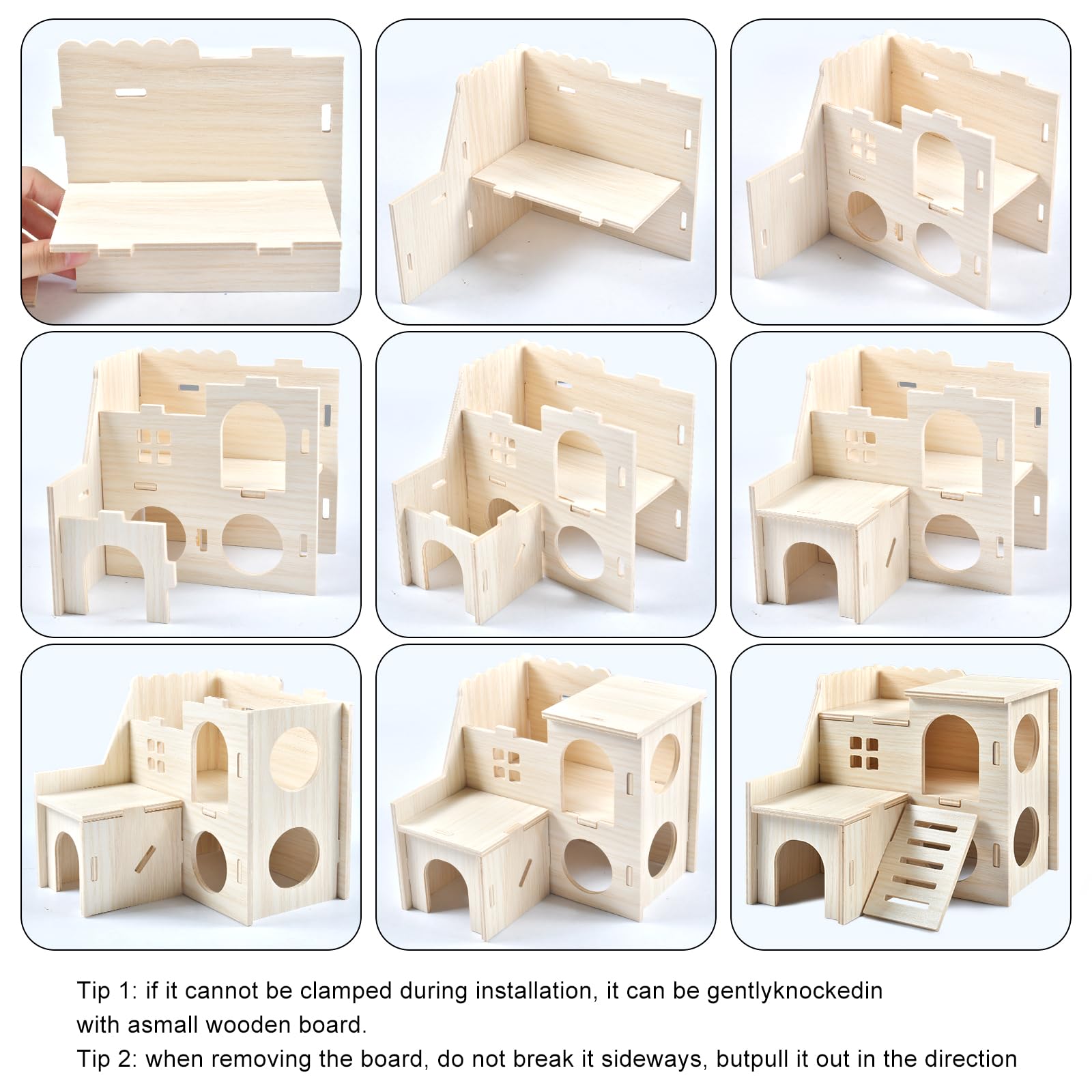 Casa De Madera Para Hámster - 2 Niveles Tipo Castillo (para Roedores Pequeños)
