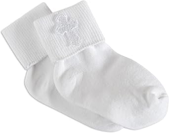 Cherished Moments White Sock with Cross Accent for Baptism, Christening or First Communion