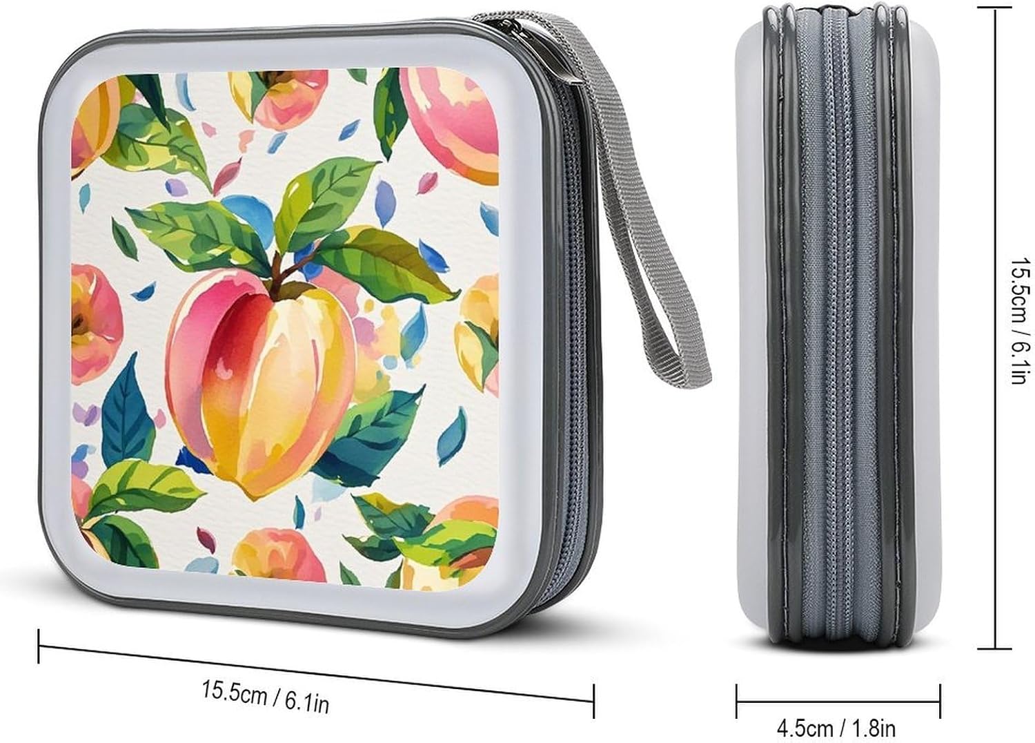 Colorful Peach Watercolor CD Case Hard Plastic 40 Capacity DVD Case Holders Wallet Portable Zipper CD Case DVD Storage Binder Disc Storage Organizer for Car Home Office Travel image 2