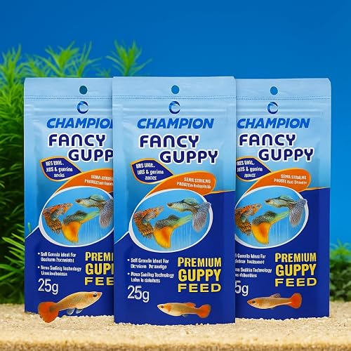 VAYINATO® Champion Guppy Food - 25g Pack of 3 | Premium Micropellet Fish Feed for Guppies | Semi-Floating, Protein-Rich Granules for Growth & Color By Petzlifeworld