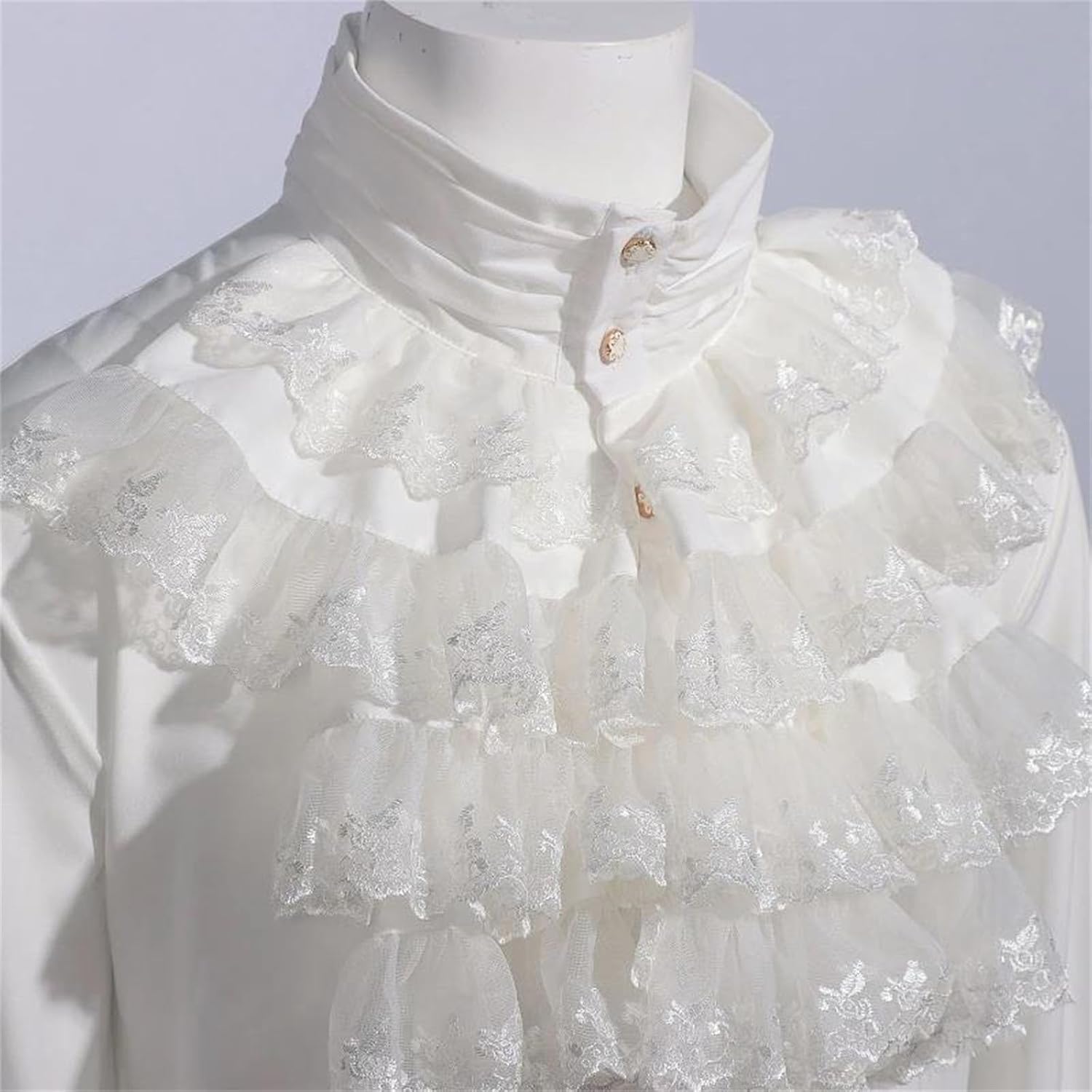 Men's Ruffle Stand Collar Long Sleeve Shirt Vintage Steampunk Victorian Medieval Costume Top
