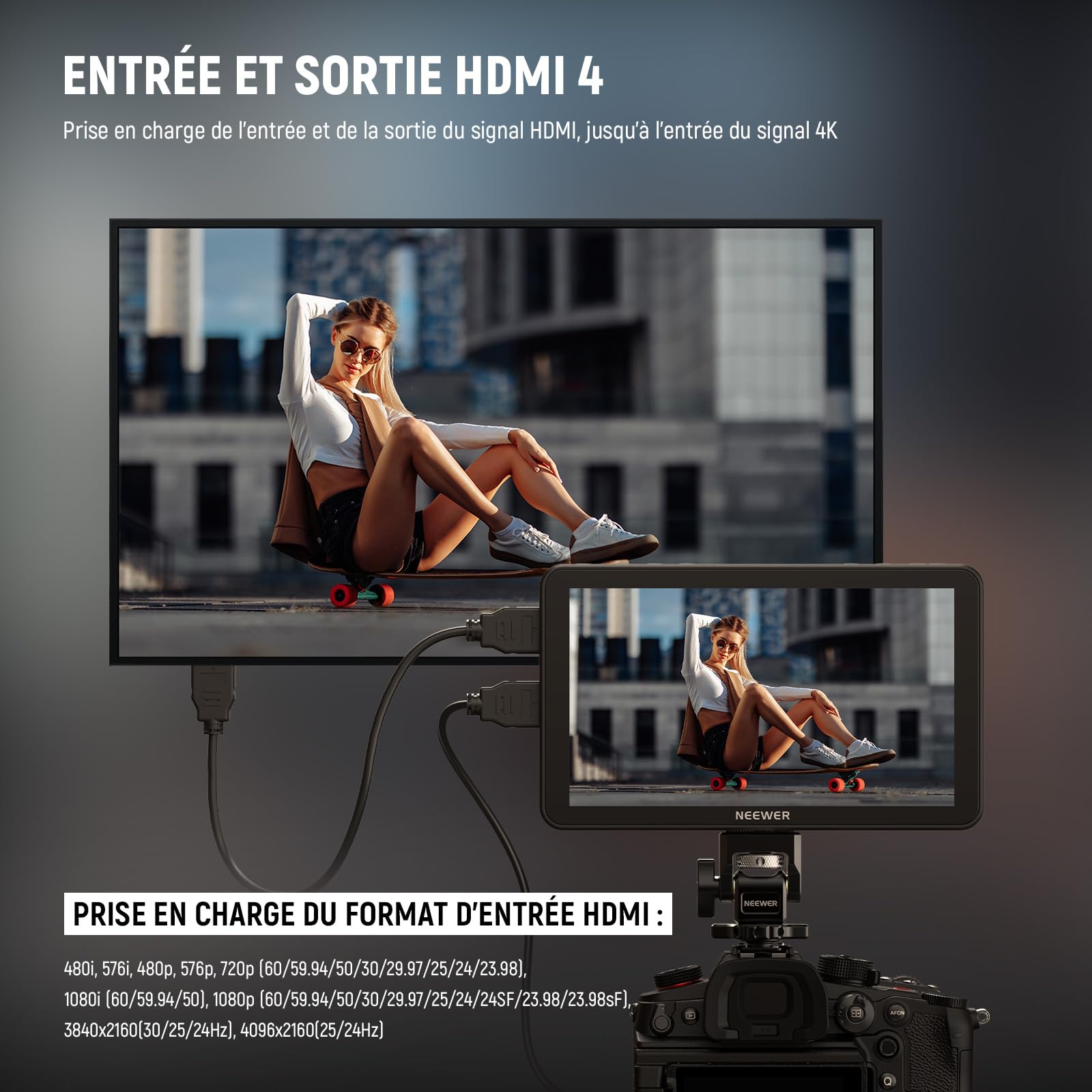 NEEWER F700 Moniteur Terrain pour Caméra 7",écran Tactile IPS HD 2000nit 1920x1080 avec 3D LUT,Boucle d'Entrée/Sortie HDMI 4K avec Peak Focus DSLR Video Assist HDR Waveform,2 Batteries NP-F750 & Câble