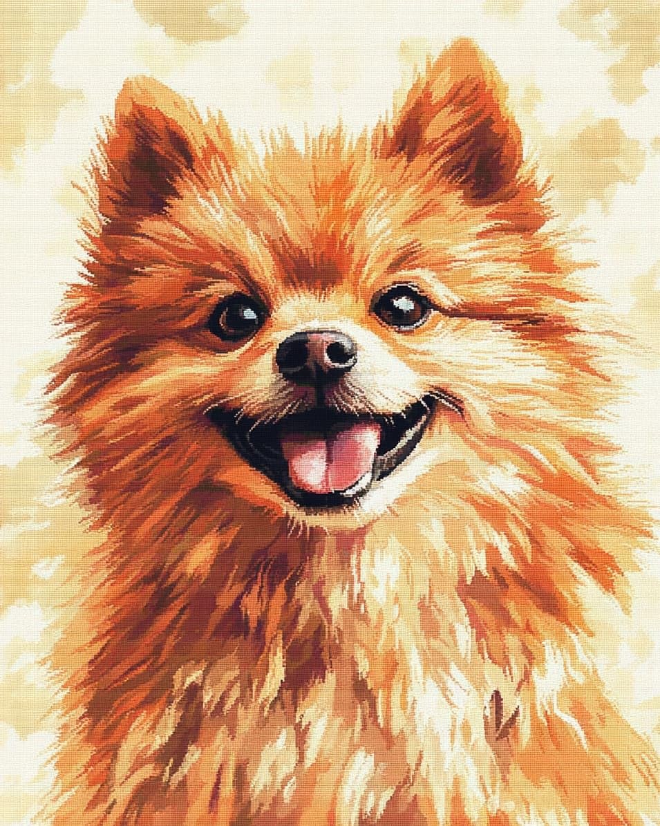 WallustrioaW 11CT Cross Stitch Kits,Pomeranian Dogs,Stamped Cross Stitch for Adults Beginners,Embroidery Crafts Kit for Home Decoration,40x50cm