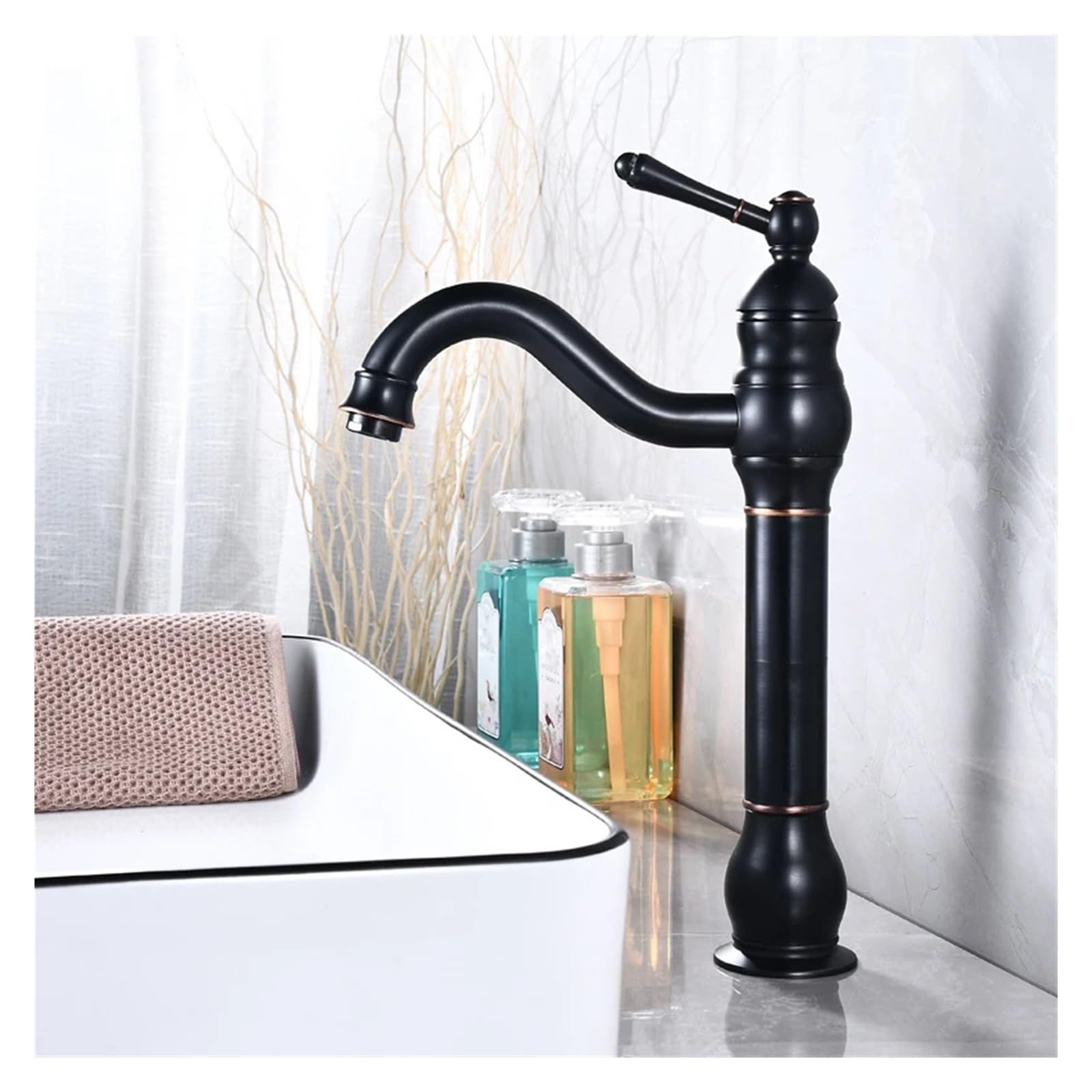 Robinetterie de luxe en laiton antique noir pour installation sur comptoir de salle de bains