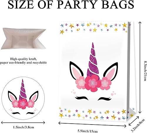 Miniatura 6 de 24 bolsas de dulces de unicornio – Bolsas de unicornio para decoración de cumpleaños de niñas