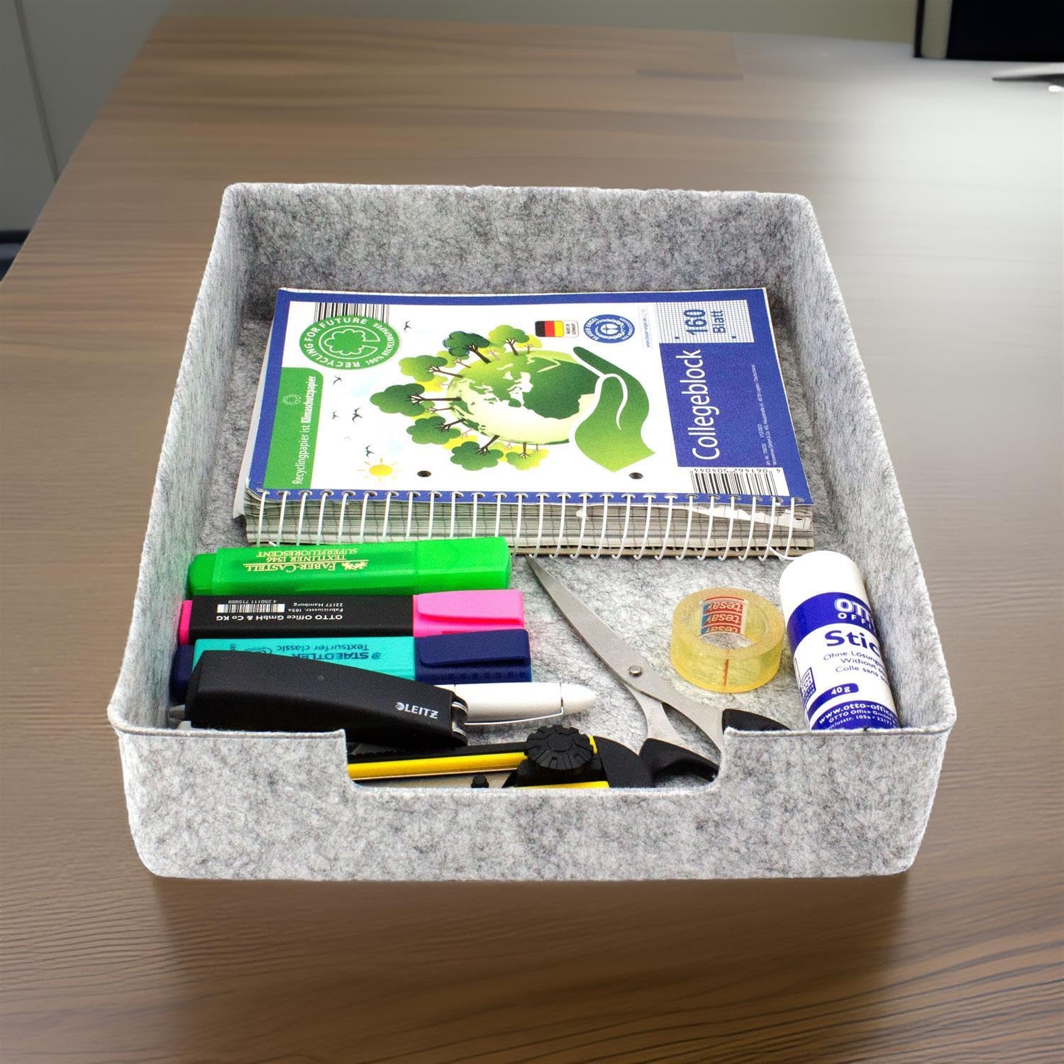 LUXflair 3er Set Filz Dokumentenablage DIN A4, Größe: 33,5x24,5x7cm, Graumeliert, stapelbares Design, abwischbare Oberfläche. Briefablage, Schreibtisch Organizer für Büro & Zuhause