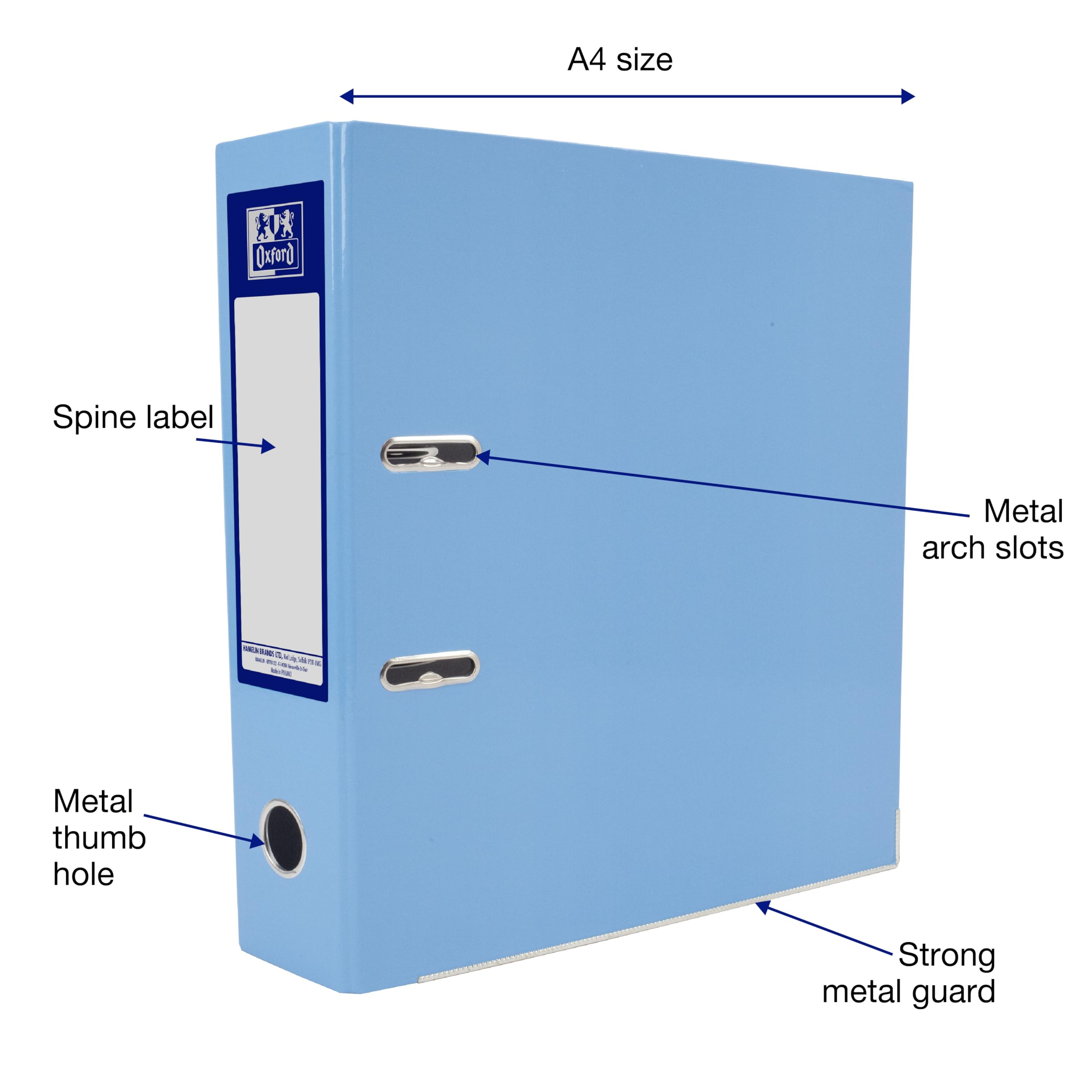 Oxford Premium A4 Lever Arch File, Light Blue Single Folder, Heavy Duty - Image 2