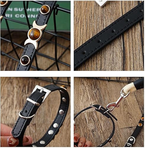 Miniatura 6 de Collares de perro, collar ajustable para perro con anillo de tracción, collar de piedra de ojo de tigre para mascotas para cachorros pequeños y