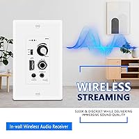 Vista 3 de receptor amplificador de control de audio en pared compatible con Bluetooth, 2 canales, placa de pared con entrada USB, micrófono (3.5mm) Aux, 120W