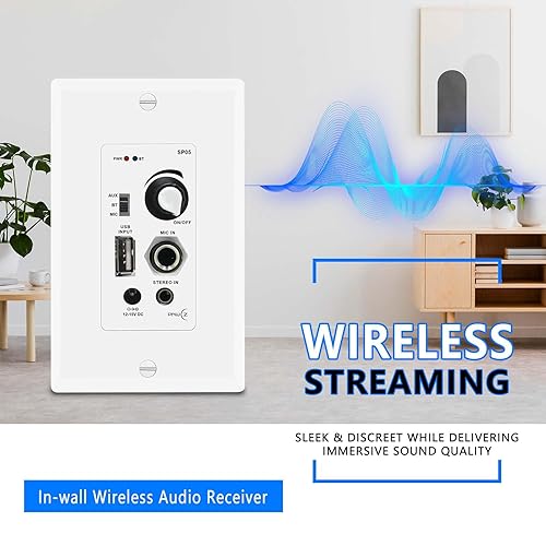 Miniatura 3 de Receptor amplificador de control de audio en pared compatible con Bluetooth 2 canales placa de pared con micrófono USB Entrada auxiliar (0.138 in)