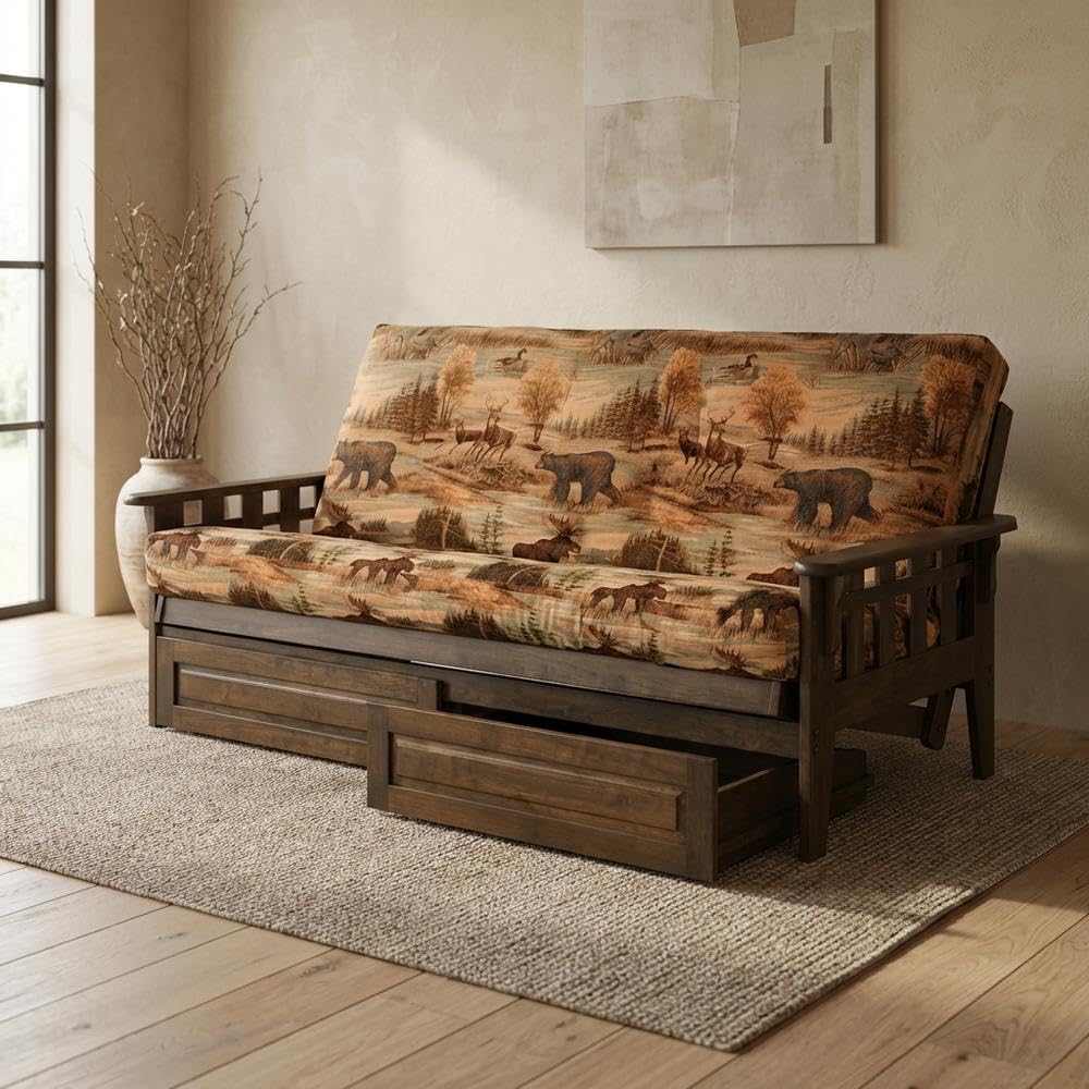 Starlight Canyon Home Brown Futons with Polyester-Cotton Fabric, Durable Frame, Classic Style, Comfortable Sitting and Sleeping Solution for Living Room