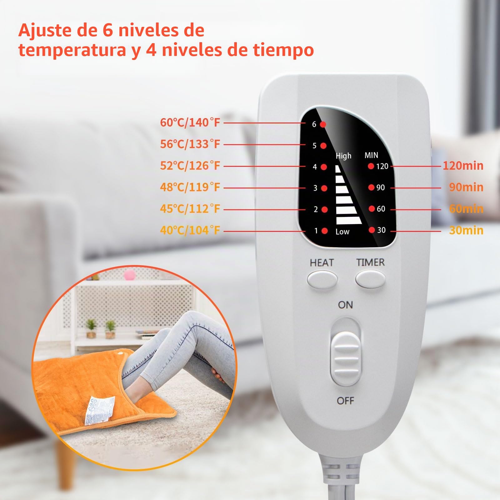 Qoosea Calentador de Pies Eléctrico Calentador Eléctrico de Doble Capa Almohadilla de Calentamiento Rápido con 6 Niveles de Calor 4 Temporizadores Apagado Automático Cojín Lavable Térmico