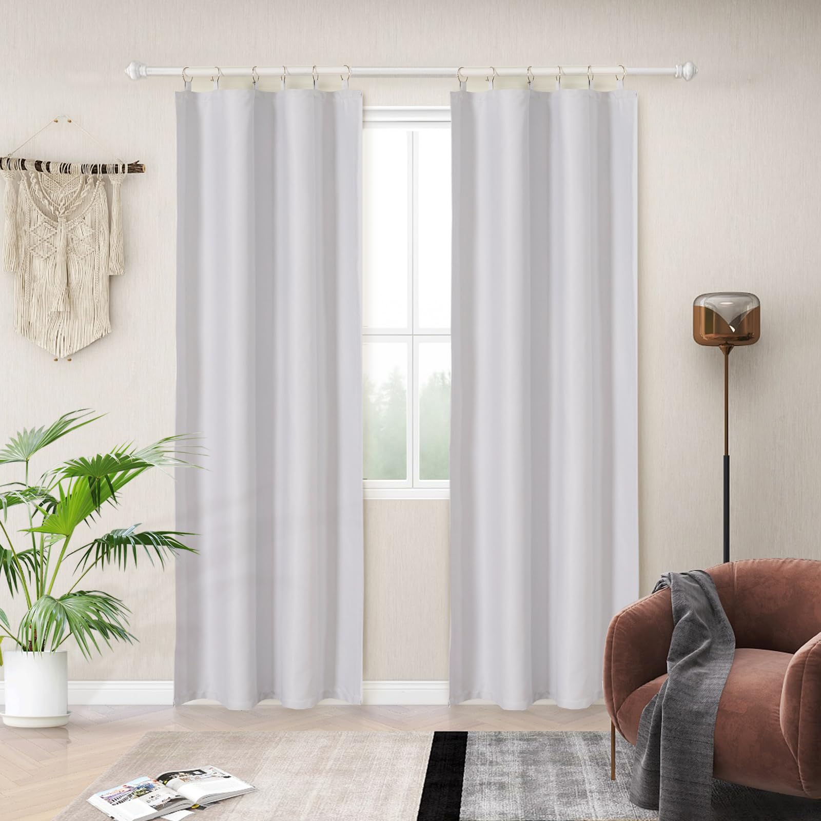 Melodieux Grayish White Room Darkening Curtain Liners for 54 Inch Length Curtains, 80% Light Blocking Thermal Insulated Liners, Tab Top with Rings, 40