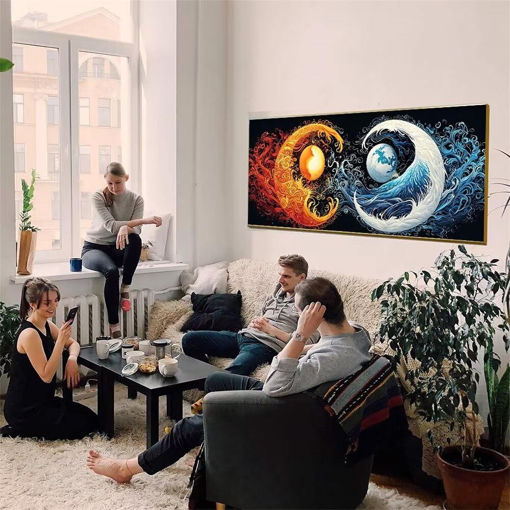 Malen Nach Zahlen Erwachsene xxl, Paint by Numbers Malen Nach Zahlen Feuer Wasser Element, DIY Geschenk Art mit Pinseln und Acrylfarben Handgemalt Ölgemälde für Home Décor, Ohne Rahmen 80x160cm W-899