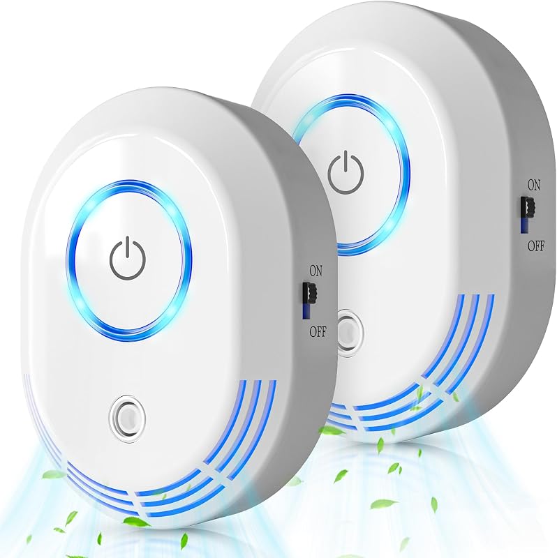 Plug In Air Ionizers For Home(2 Pack), 2 In 1 Ozone Odor Eliminator And Air Ionizers For Dust Mites,60 Million Negative Ions Out Put,Mini Air Cleaner for Dust, Smoke, Pets