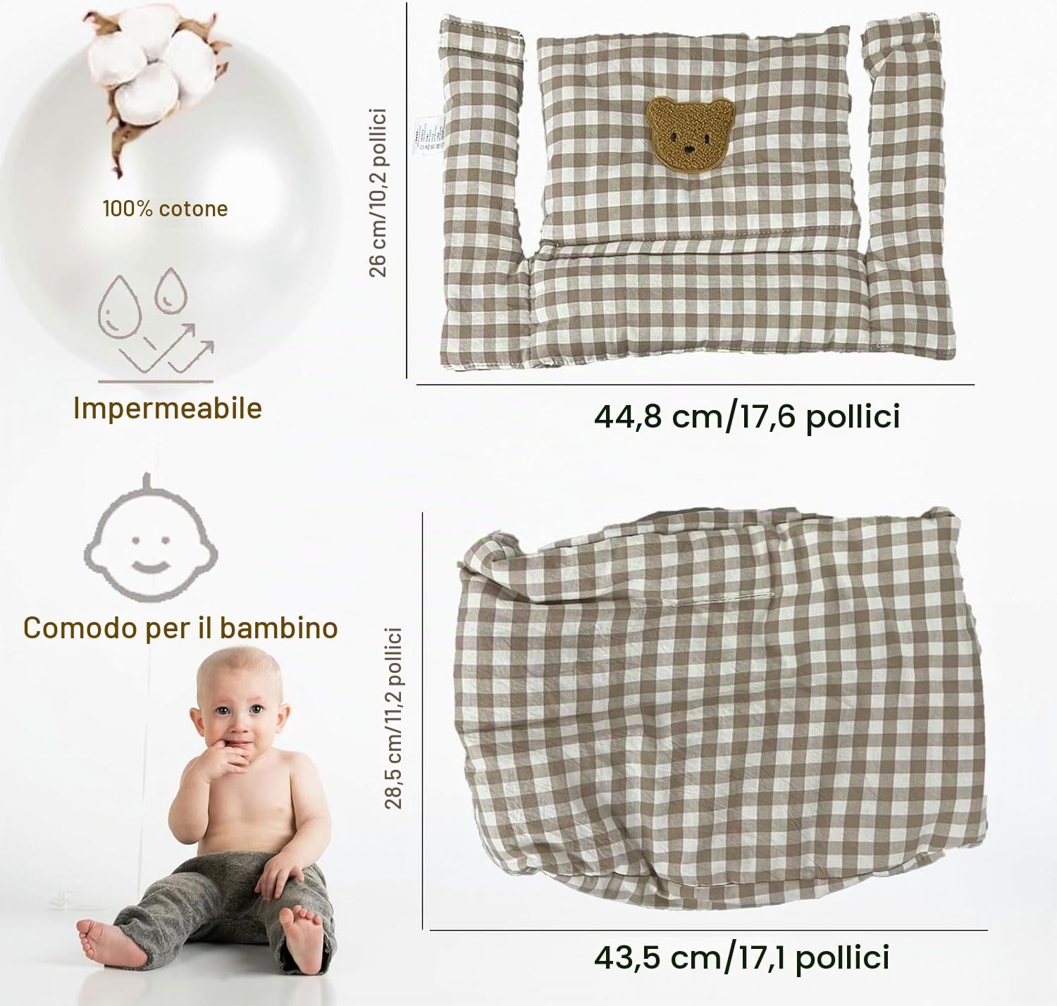 Cuscini per Seggiolone Tripp Trapp Stokke, Antiscivolo Cuscino per seggiolone, Addensato e morbido cuscino per seggiolino in cotone biologico, Bambini cuscino per sedile, Accessori per seggiolone (kq)