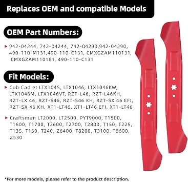 2 Packs Mower Mulching Blades Set For 46 Inch Cut MTD/Cub Cadet RZT L46 S46 Troy-Bilt Replaces 942-04244, 942-04290, 942-04244A, 742-04290, 742-04244 490-110-C131 OCC-742-04244 754-04244 561544B