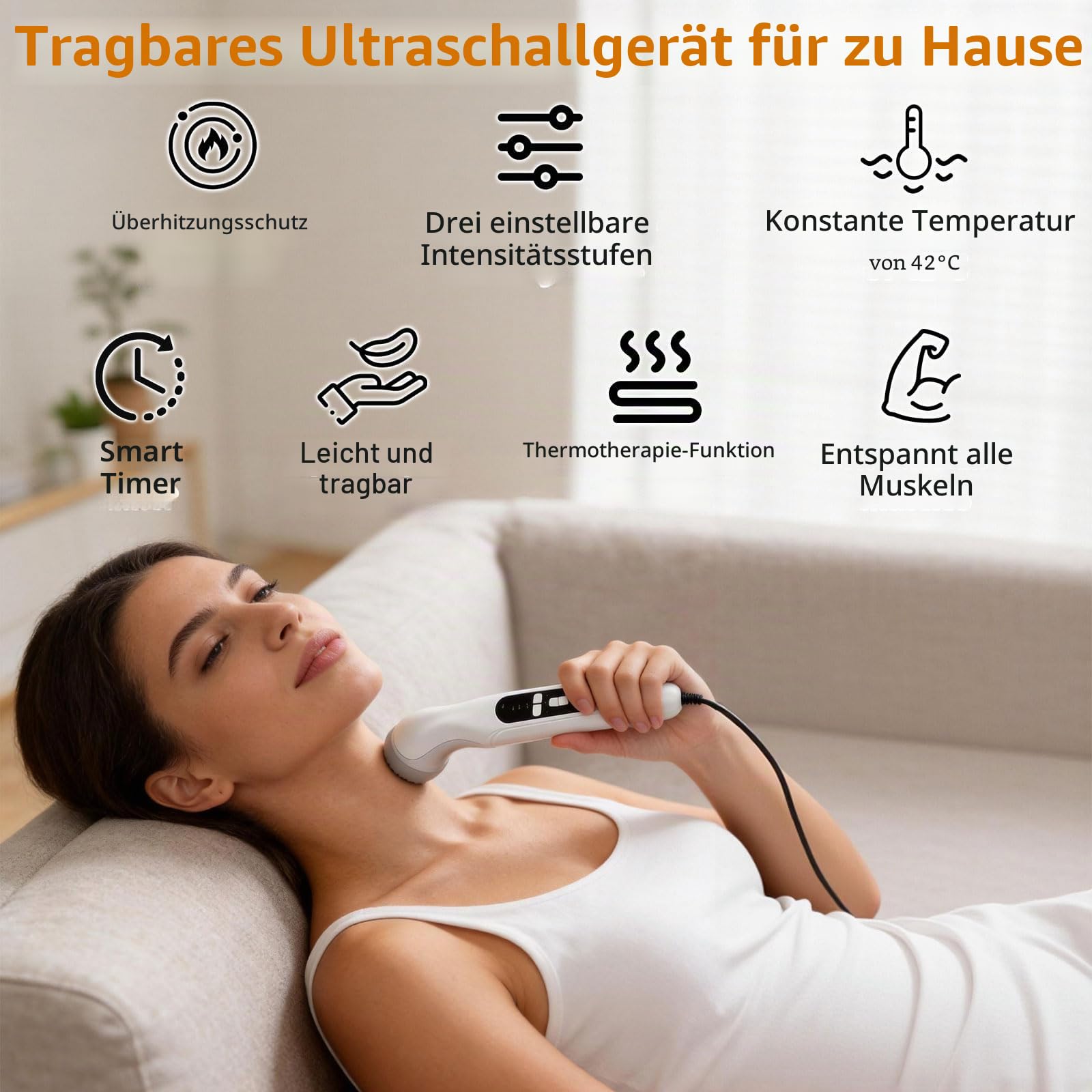Tragbares Ultraschallgerät für Zuhause, Ultraschall Massagegerät mit 3 Geschwindigkeitsstufen, 15 Minuten Zeitmessung, Konstant 42 °C, Schallwellengerät für Lindert Schmerzen Muskulären Verletzungen