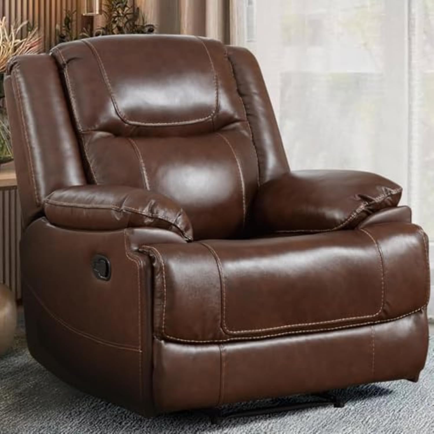 Oversized Lazy Boy Recliner Chair with Adjustable Backrest Foootrest for Big and Tall, Faux Leather Single Sofa with Remote Control USB Ports for Living Room Easy Assembly
