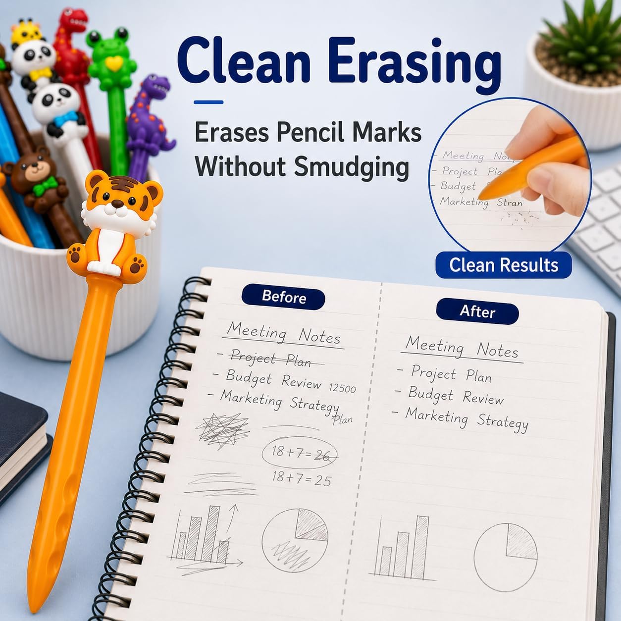 50 PCS Animal Pencil Top Erasers, Cute Kawaii Animal Eraser Toppers, Soft Rubber Pencil Cap Erasers, Assorted Cartoon Animal Designs for Writing, Drawing, Office, School, Planner, Journal Supplies image 3