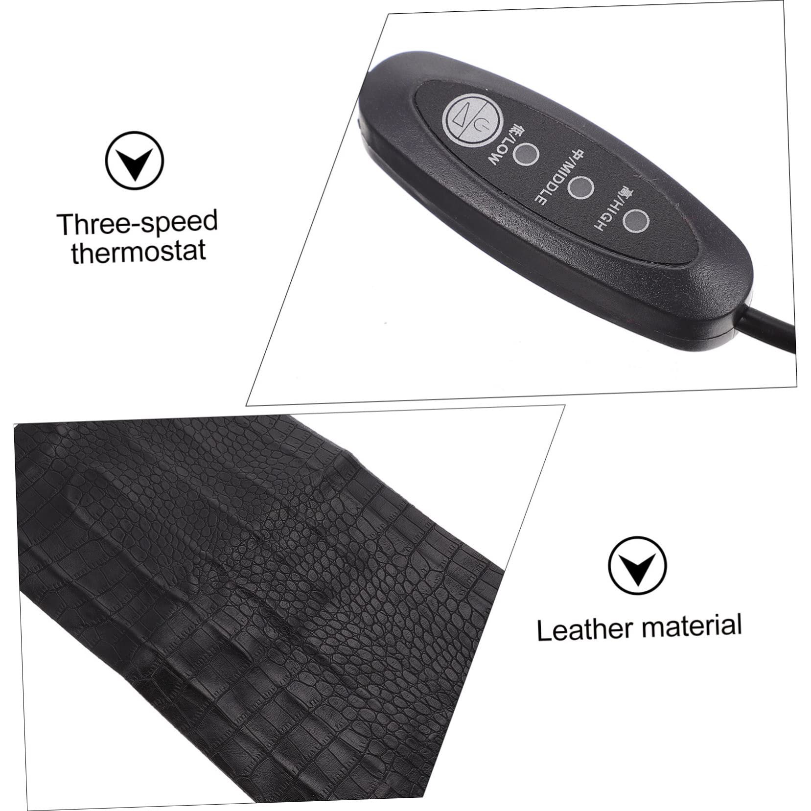 Tappetino Riscaldante Riscaldamento Elettrico Portatile per Rettili in Pelle Sintetica Nera Regolazione USB a 3 Temperature per Piccoli Animali, per Ambienti Esterni e Terrari