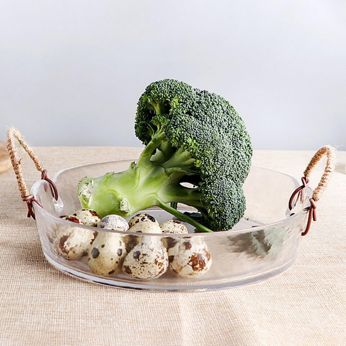 Binaural Handle Glass Salad Bowl, Creative Hammered Texture Double Ear Serving Dish, Food Display Bowl for Kitchen and Dining