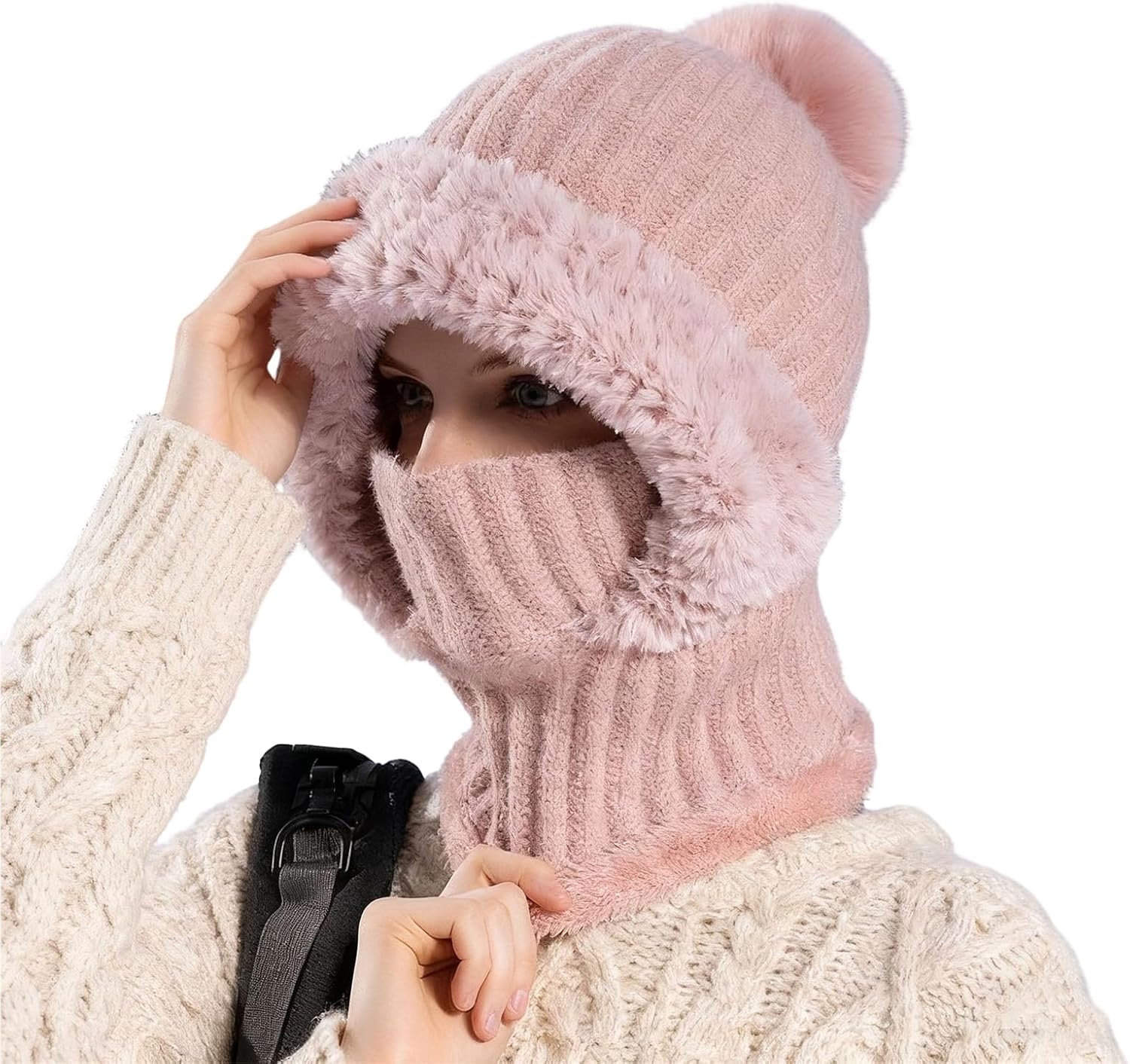 3 in 1 Beanie Hat with Scarf and Mask,3 in 1 Beanie Hat for Women,Windproof Warm Knitted Hats