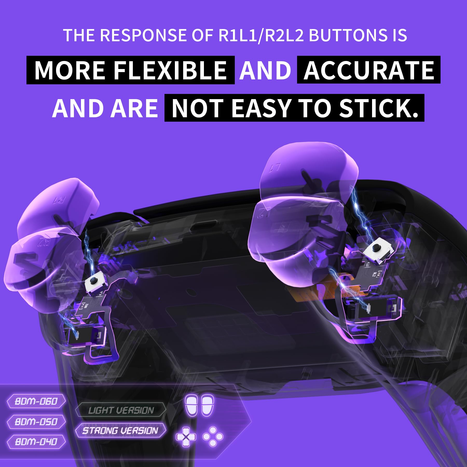 eXtremeRate Intero Clicky Kit V2 per ps5 Controller BDM-040/050/060,Micro Interruttore L2R2 Clicky Hair Trigger Kit&Tasti Frontali Grilletti L1R1 Tattili Mouse Click per ps5 Joystick,Versione Forte