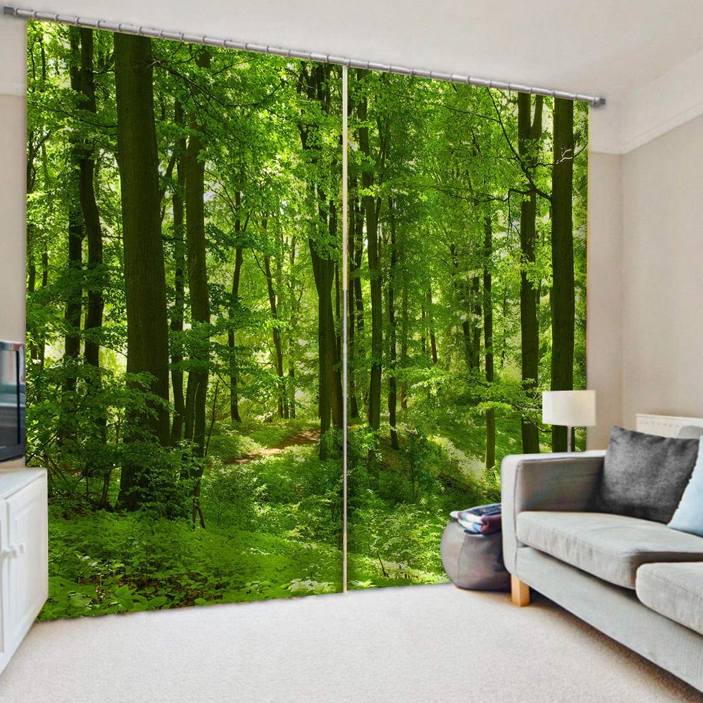 Tenda Foto 3D Personalizza Dimensioni Foresta Verde Camera da Letto Soggiorno Ufficio Cortinas Ripartizione Bagno Doccia (L) 180 × (A) 200 cm