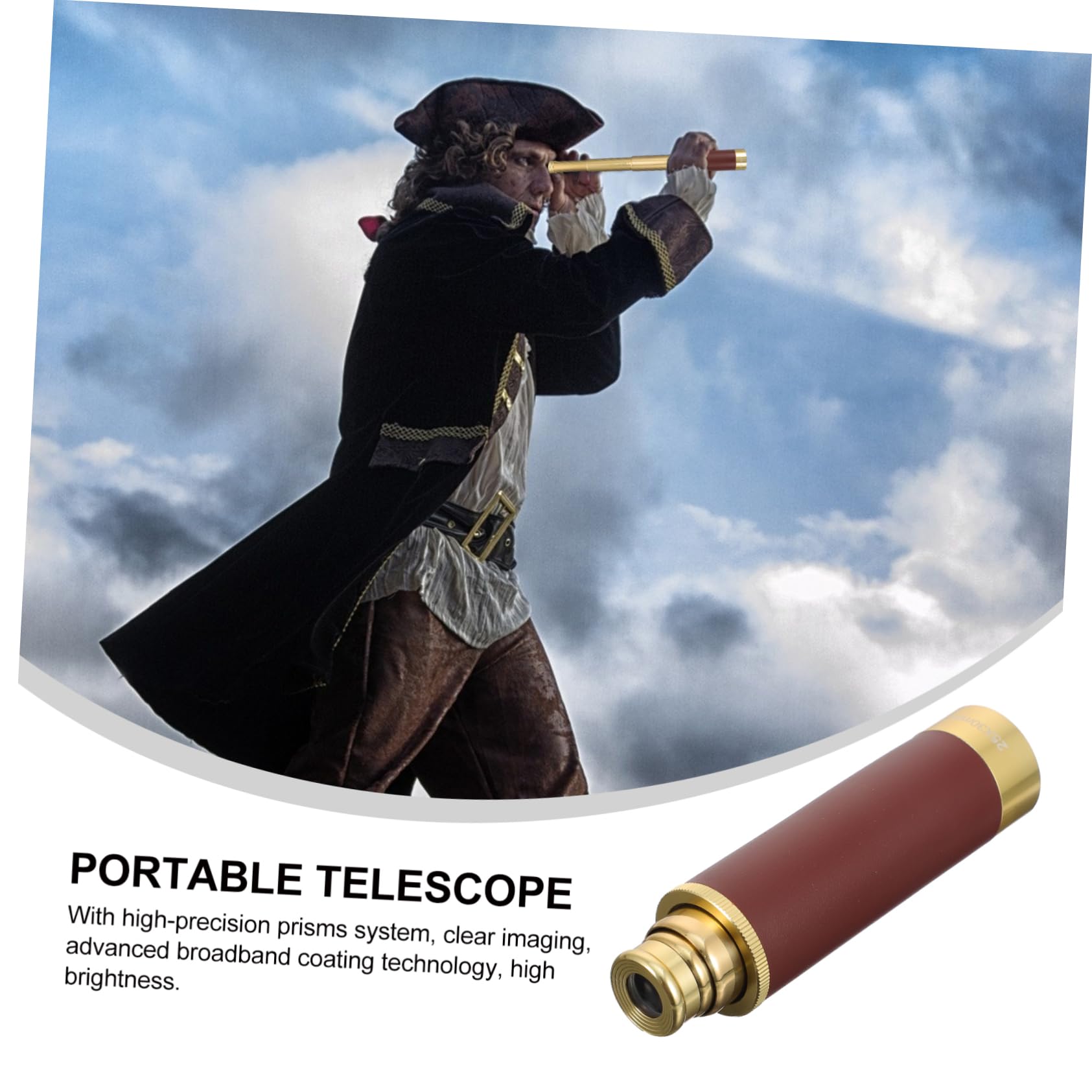 Telescopio Pirata Retro 25x30 de Cobre, Monocular Portátil