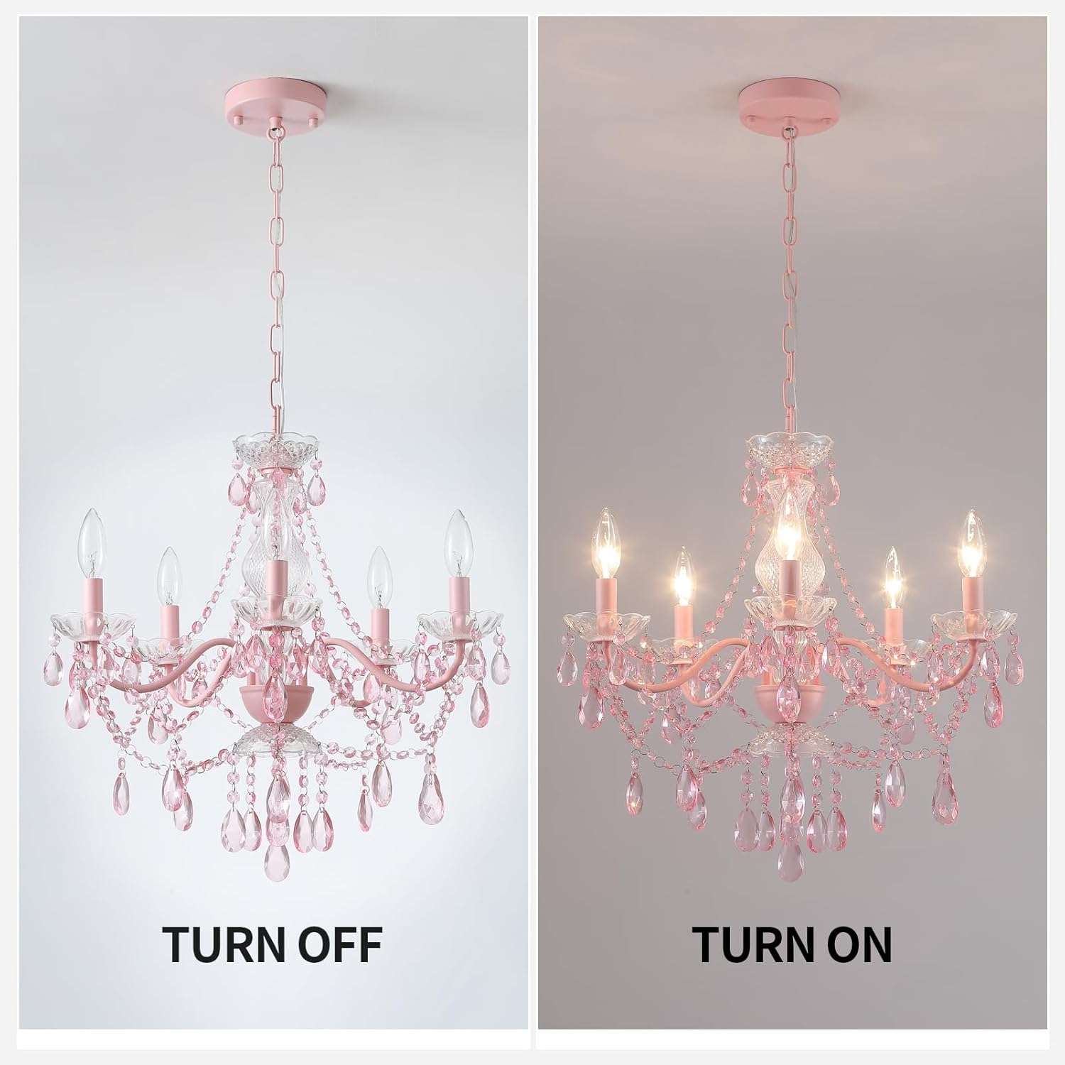 AMZASA Modern Crystal Pink Chandelier, Not Acrylic Crystal,Pink Crystals Hanging Pendant Light for Girls Room,Ceiling Medallions, Farmhouse Glass Chandelier for Wedding, Kitchen, Dining,Foyer,Island