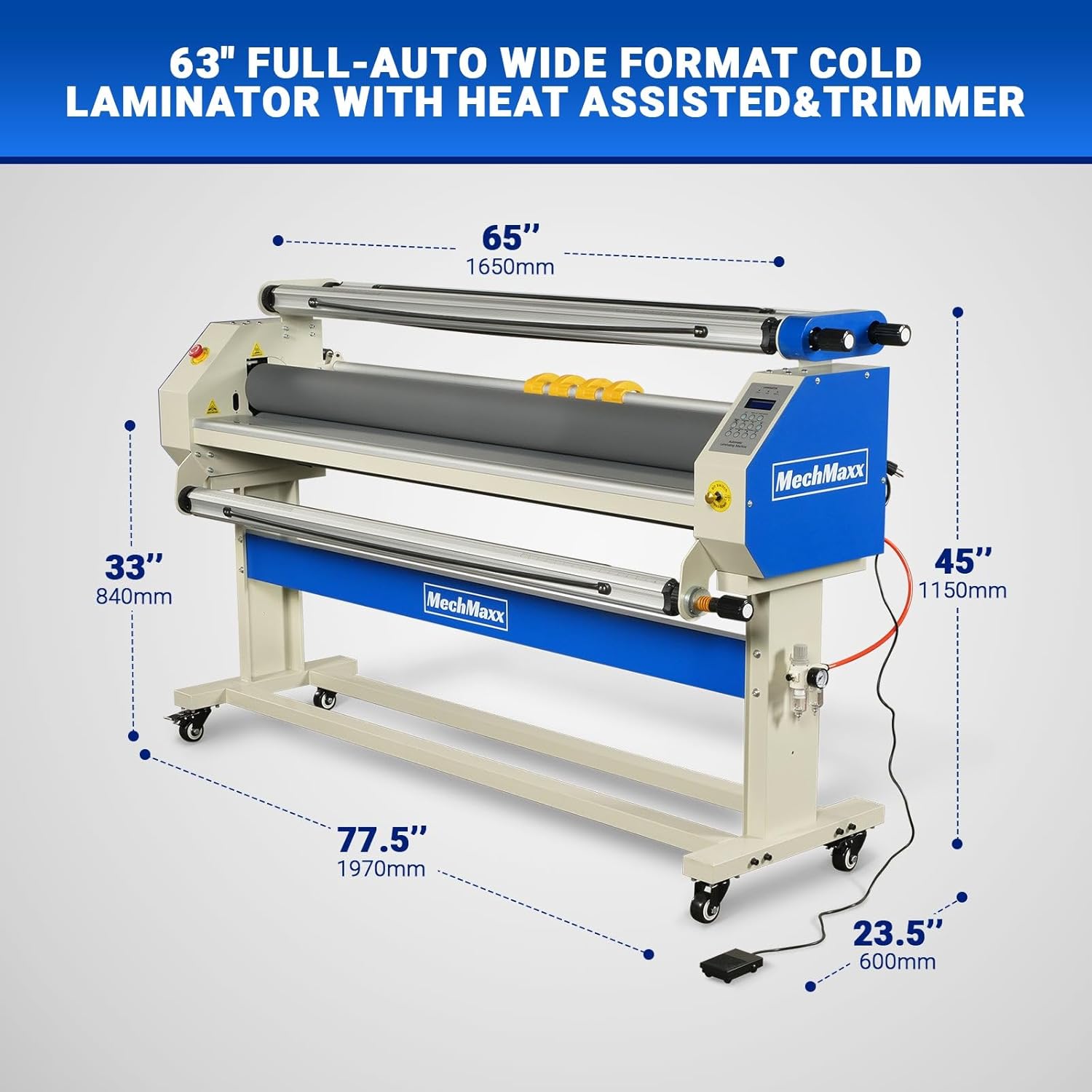 65" Full-Auto Cold & Heat Assisted Laminator Machine with 4 Trimmers, Max Speed 40ft/min, 63" Max Width, 1.1" Max Thickness, Infrared Heating, (Requires Air Compressor, Not Included),1700-B2