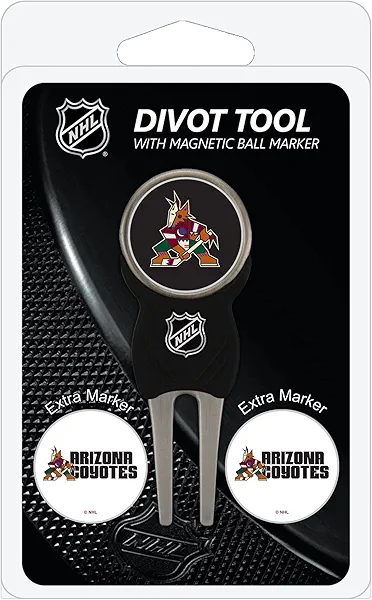 Team Golf NHL Divot Tool with 3 Golf Ball Markers Pack, Markers are Removable Magnetic Double-Sided Enamel