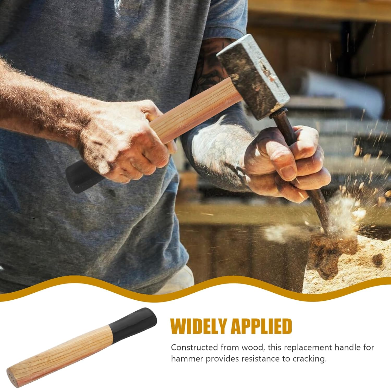 SOLUSTRE 2-Pack Wooden Hammer Handles Replacement for Masonry and Sledgehammers 10-Inch Square Head Hammer Handle Grip Easy Install for Power & Hand Tools
