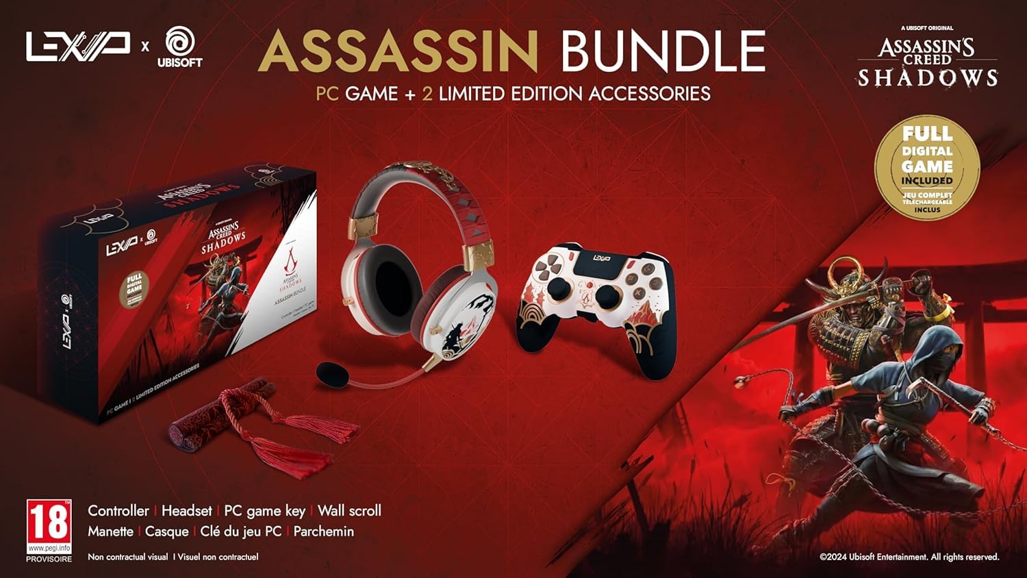 Lexip X Ubisoft Assassin's Creed Shadows Assassin : Jeu PC + Casque sans Fil + Manette + Parchemin