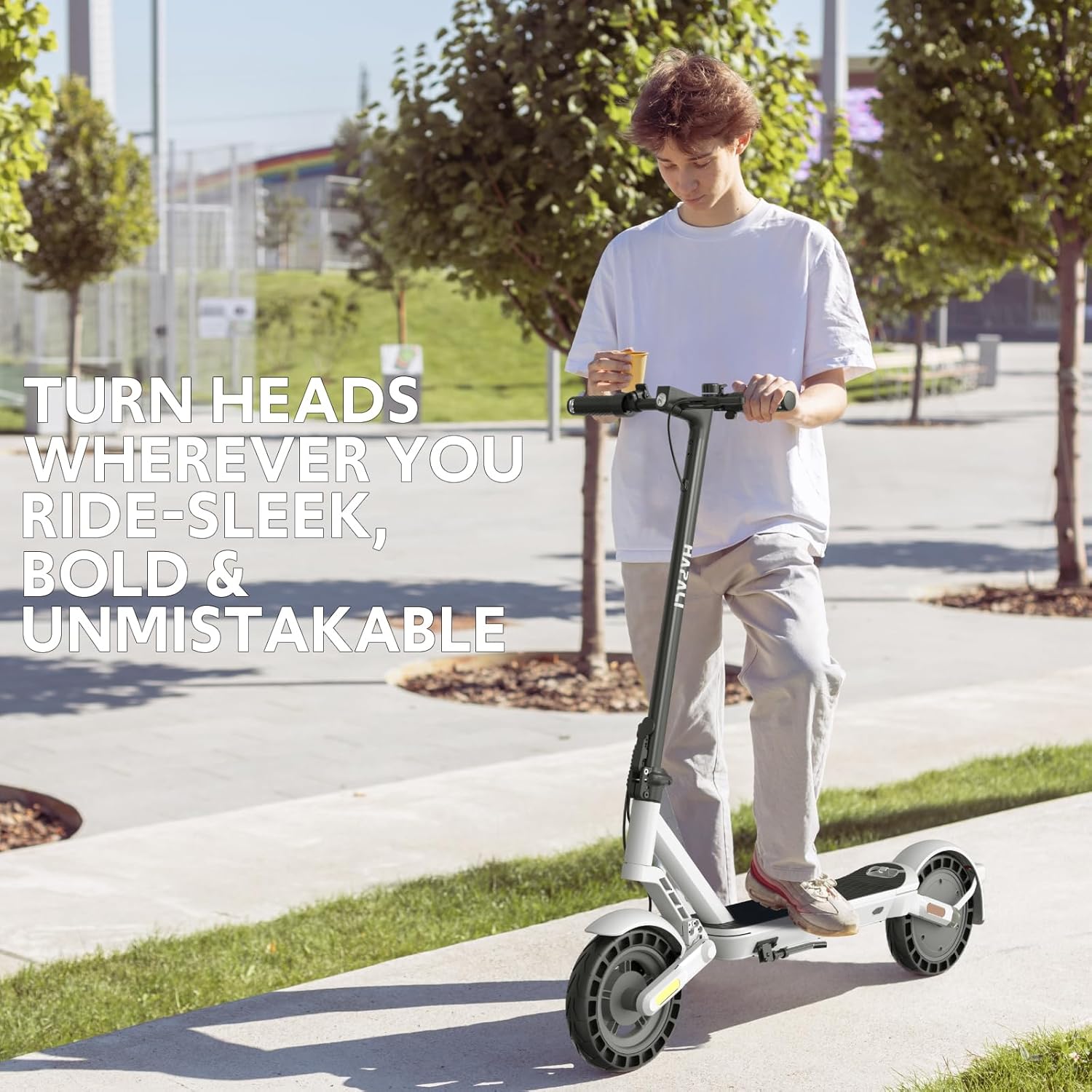Electric Scooter for Adults with Double Swing-Arm Suspension, 600W Motor & 21-Mile Range - 10" Tires & Full 360° Lights