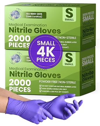 SAFEWAY USA 4000 pcs, Small, 4 Mil Nitrile Disposable Gloves Multi-Purpose Powder-Free and Non-Latex Textured Fingertips for Medical Use, Nursing, Lab Work, Kitchen Prep, Cleaning, Tattooing & More