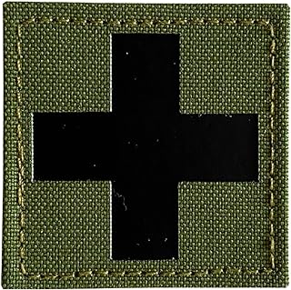 Hannah Fit 1 Pieces Infrared IR Reflective Medic Cross Multicam MED Medical EMS EMT Tactical Patch Fastener Patch Hook/Loop 2x2 inch (OD Green)