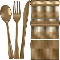 Vista 1 de Juego de cubiertos de plástico de 300 piezas, juego de cubiertos de plástico resistente, incluye 100 cucharas desechables, 100 tenedores, cuchillos
