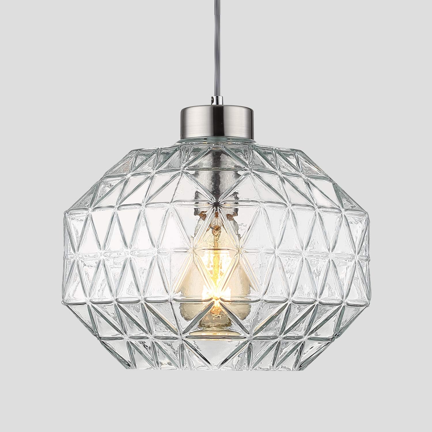 Contemporary Pendant Light Handblown Clear Glass Shade Drop Ceiling Lights, 9.8", Brushed Nickel Hanging Light Fixture for Kitchen Island Dining Room,1 Light