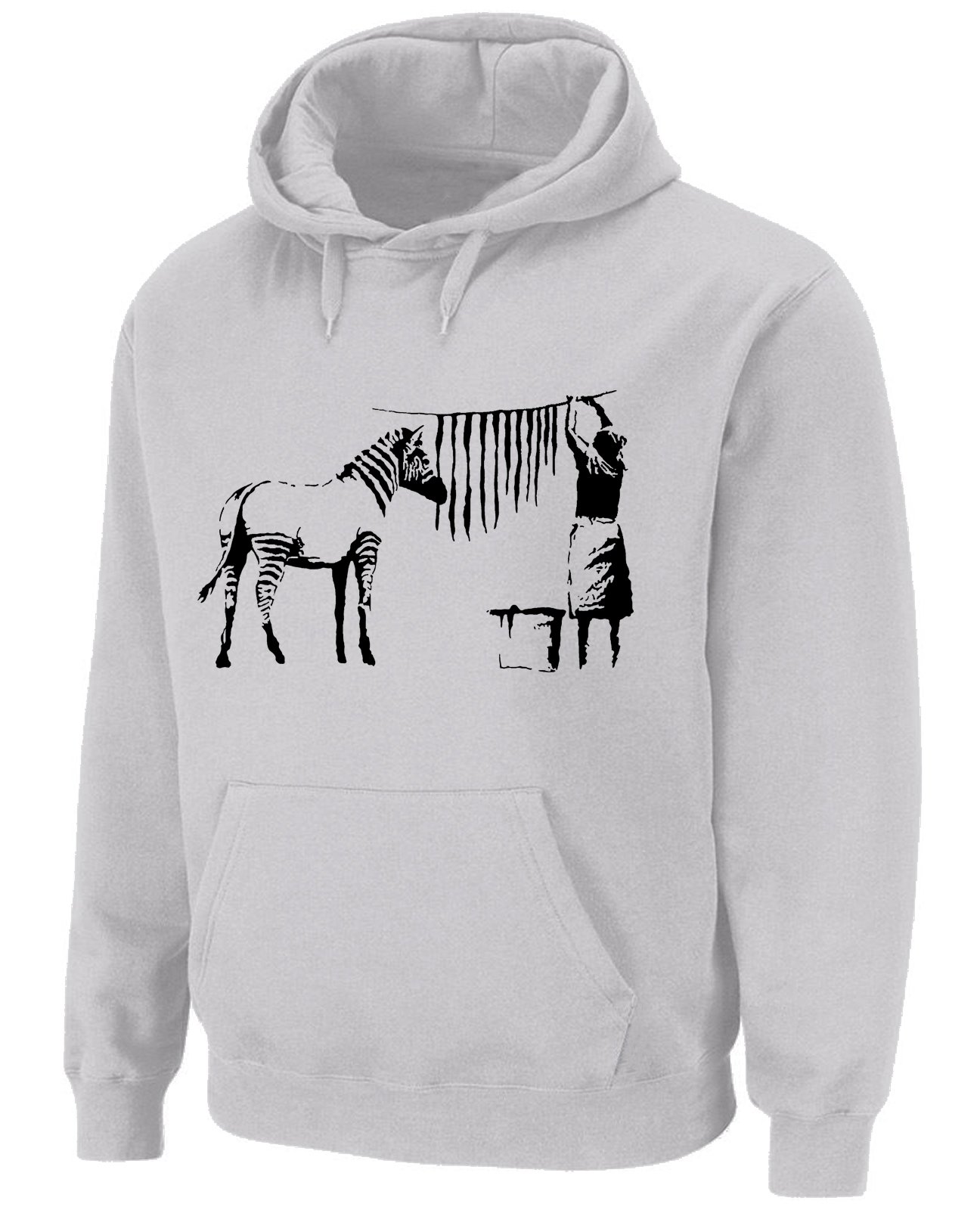 Tribal T-Shirts Men's Light Grey Banksy Washing And Hanging Out Zebra Stripes Hoody (Xxl, )