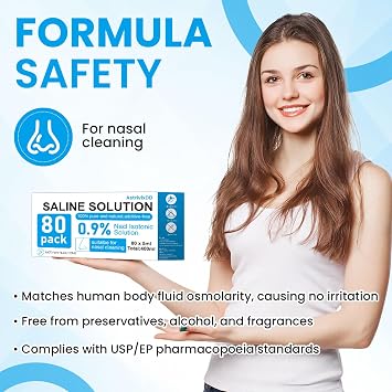 80 Pack 0.9% Saline Solution, Sodium Chloride Normal Solution for All Ages, Total 400ml, 5ml Each