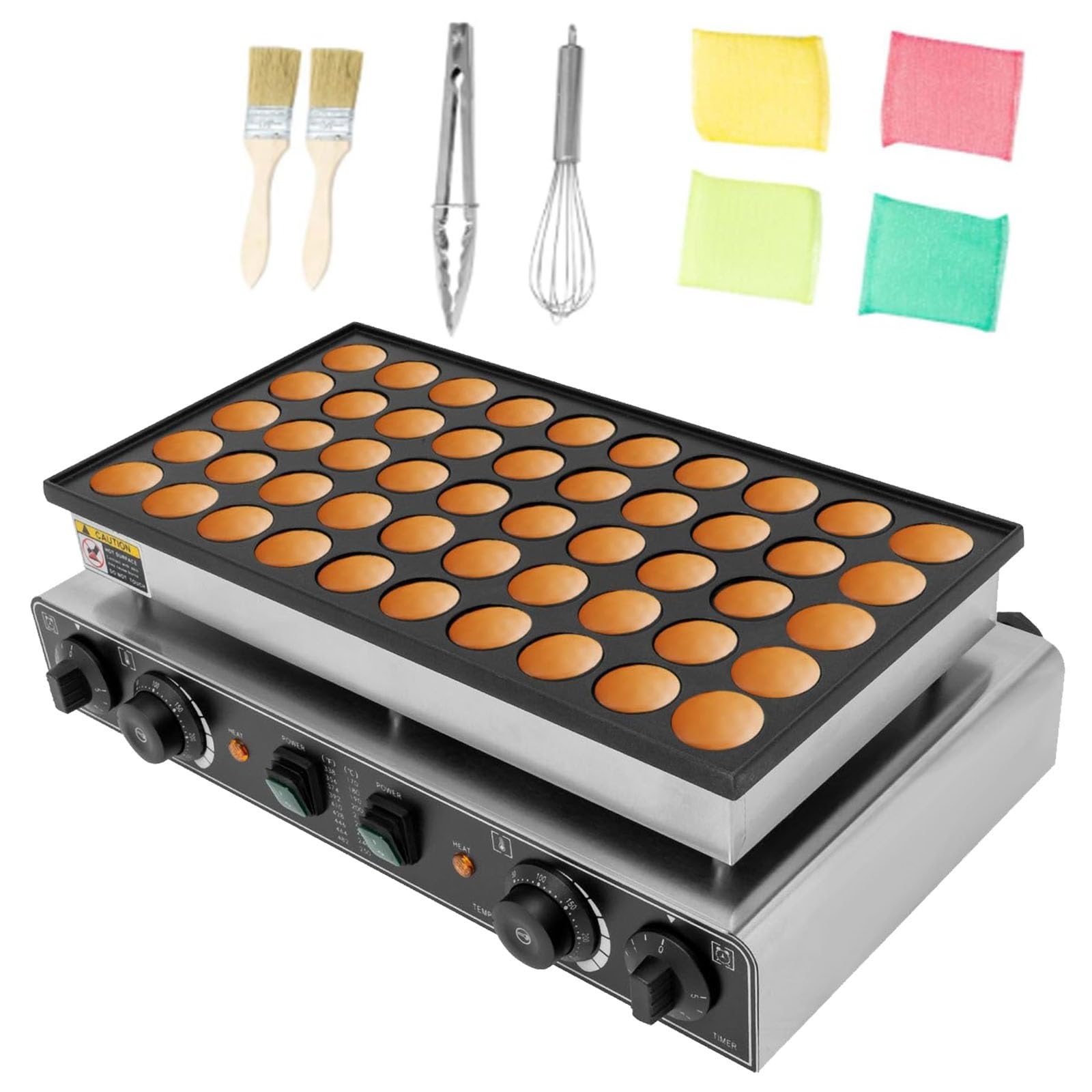 YXYLJOZ Electric Mini Dutch Pancake Maker Waffle Iron, Nonstick Commercial Machine with 50 Holes for Crepes, Muffins, Waffles, Evenly Heated with a Timer, 122-572℉